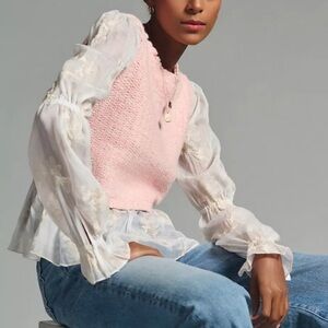 Anthropologie Blush Knit Sweater with Sheer Sleeves